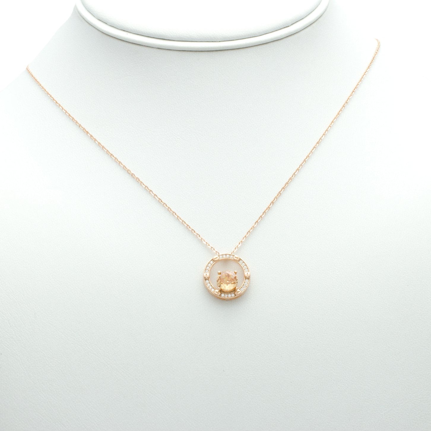 Floating Gem Circle Pendant Necklace in Rose Gold