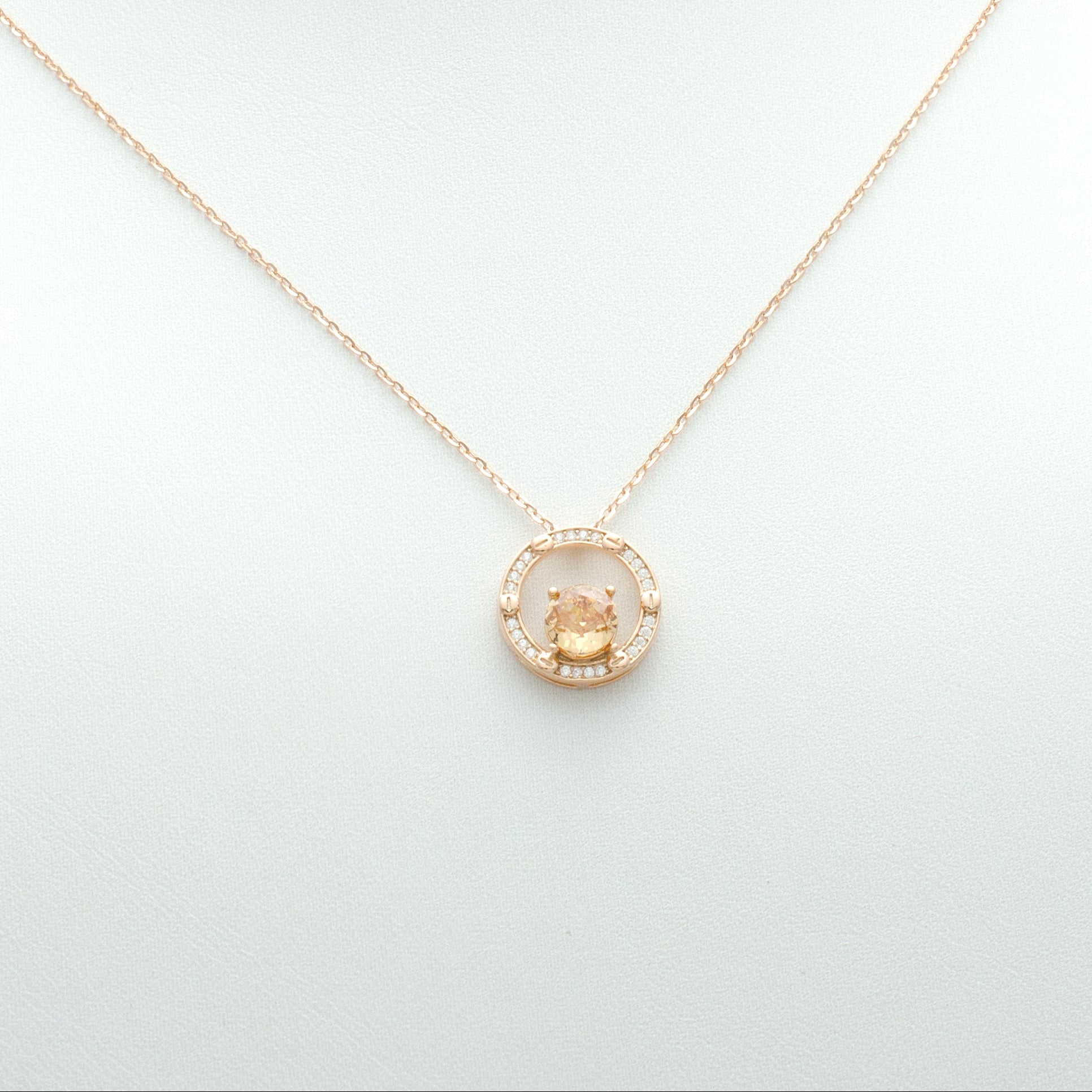 Floating Gem Circle Pendant Necklace in Rose Gold