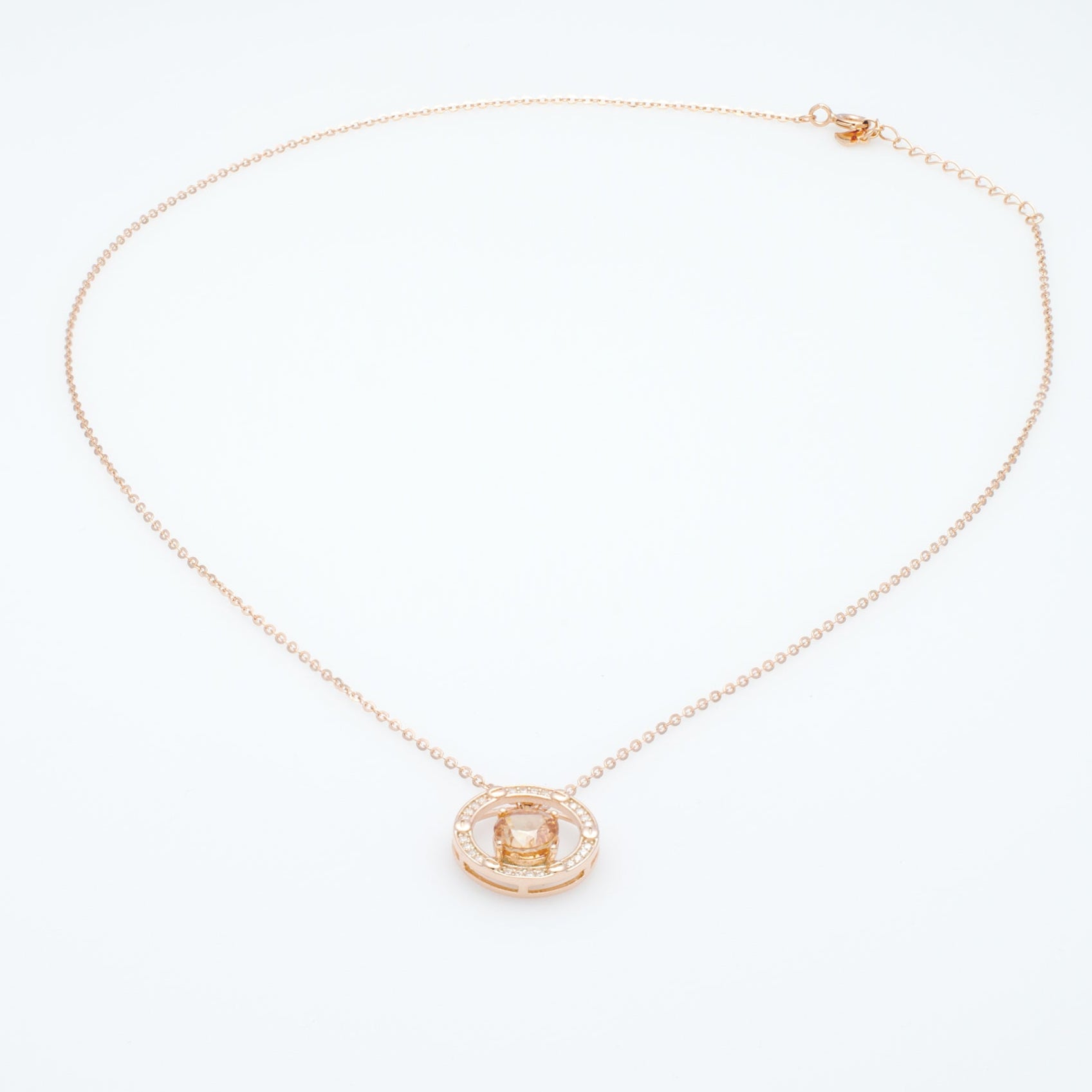 Floating Gem Circle Pendant Necklace in Rose Gold