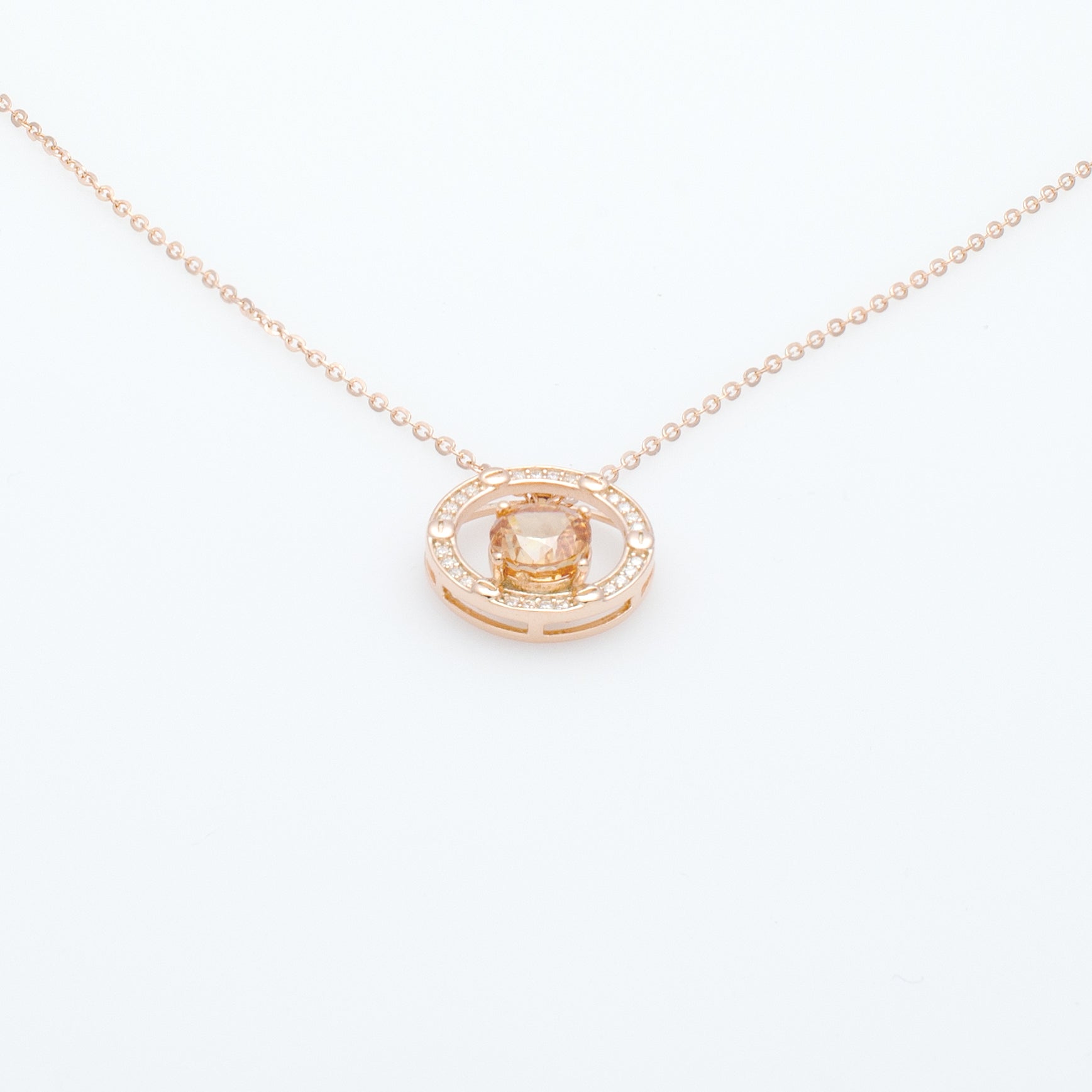 Floating Gem Circle Pendant Necklace in Rose Gold