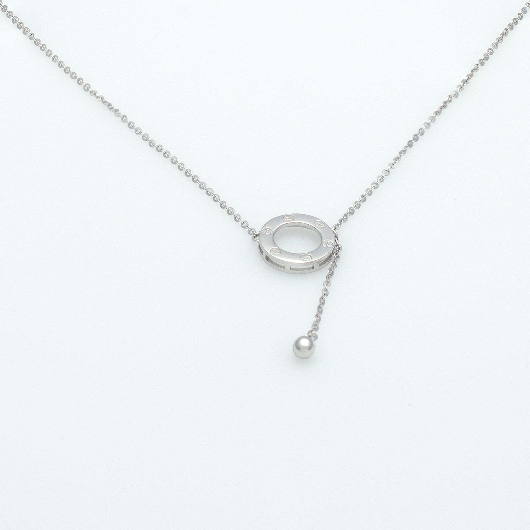 Modern Circle Drop Lariat Necklace in Sterling Silver