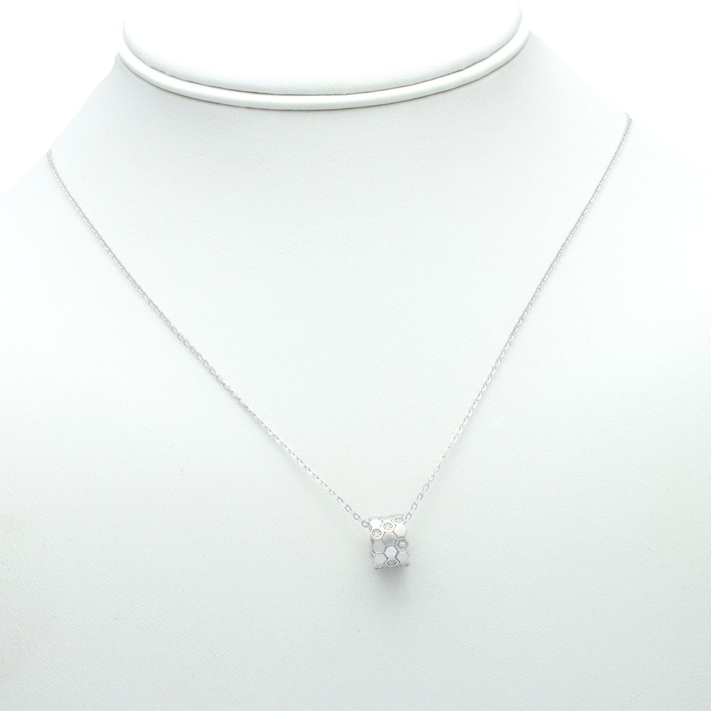 Hexagon Barrel Pendant Necklace in Sterling Silver