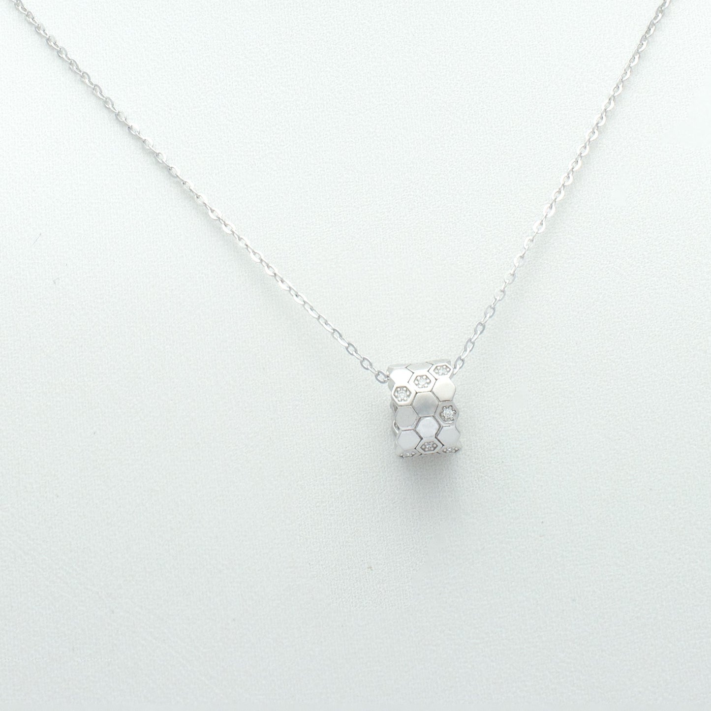 Hexagon Barrel Pendant Necklace in Sterling Silver