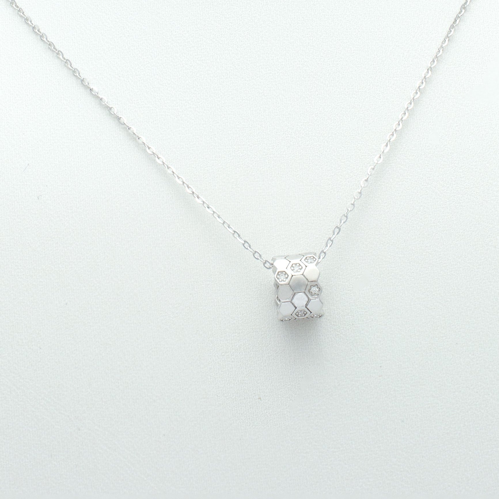 Hexagon Barrel Pendant Necklace in Sterling Silver
