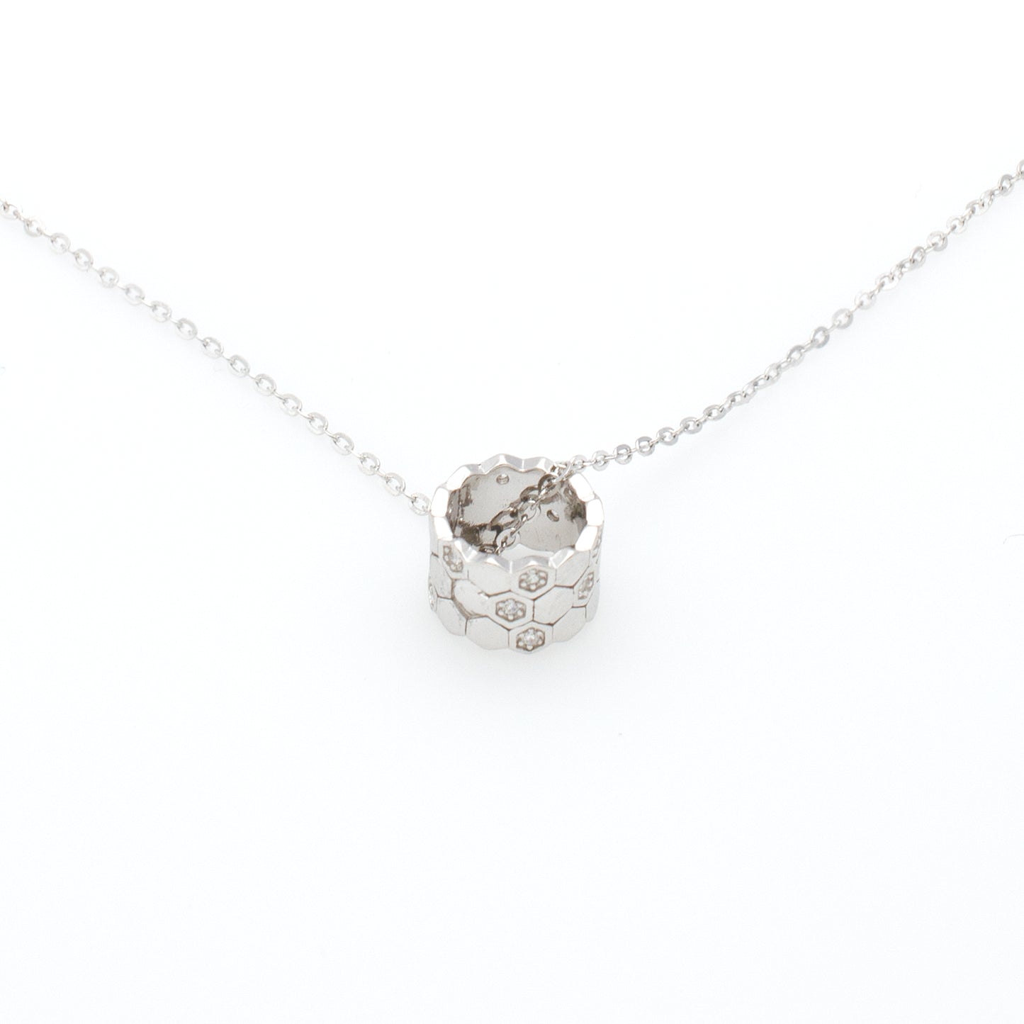 Hexagon Barrel Pendant Necklace in Sterling Silver