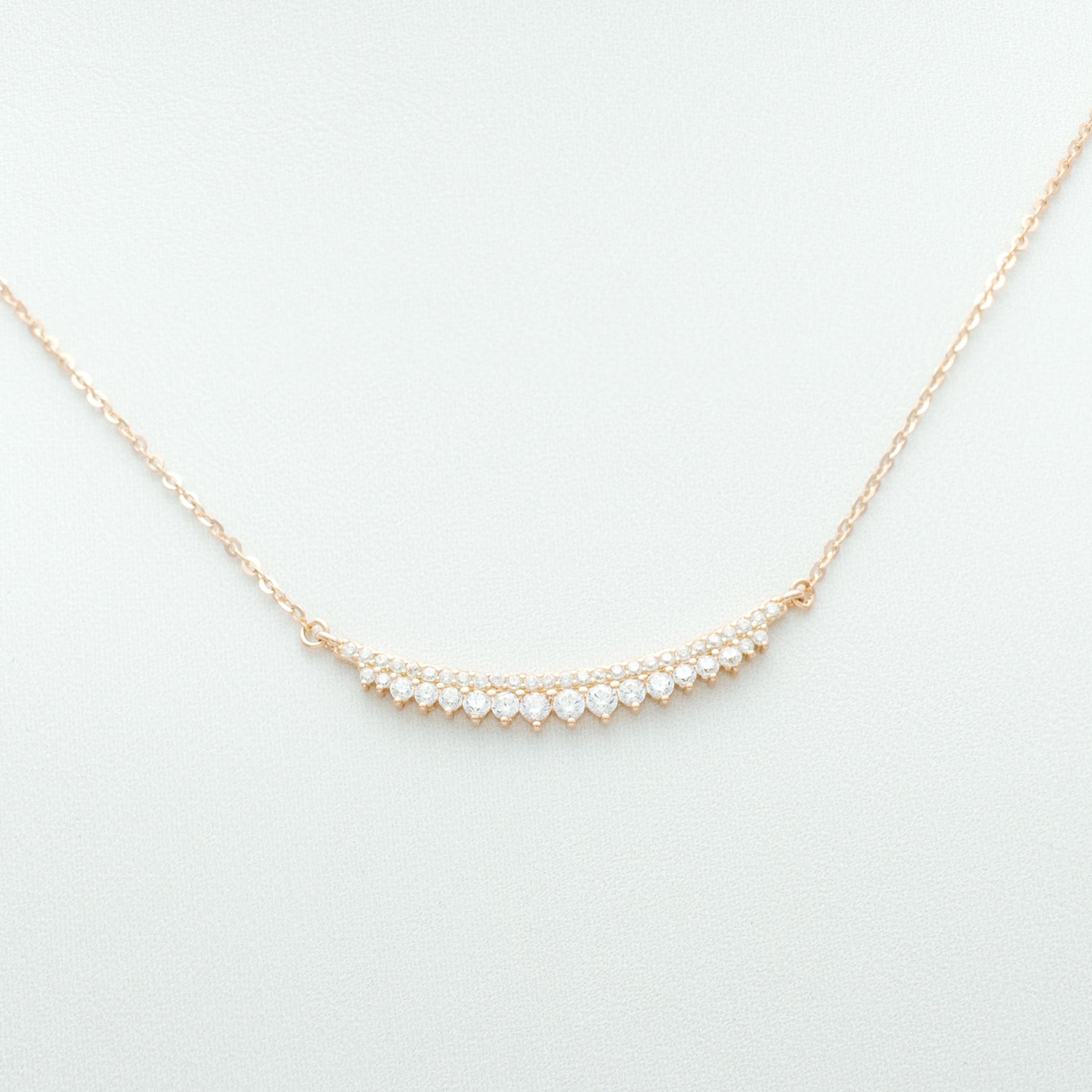 Cubic Zirconia Bar Necklace in Rose Gold Plated Silver