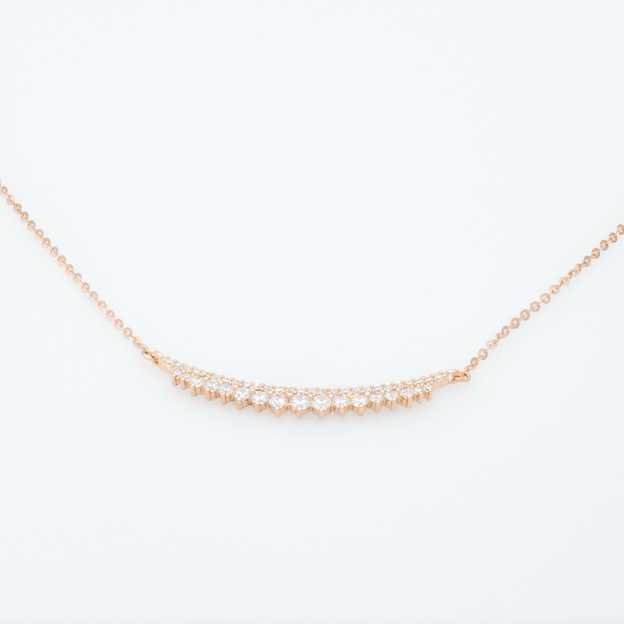 Cubic Zirconia Bar Necklace in Rose Gold Plated Silver