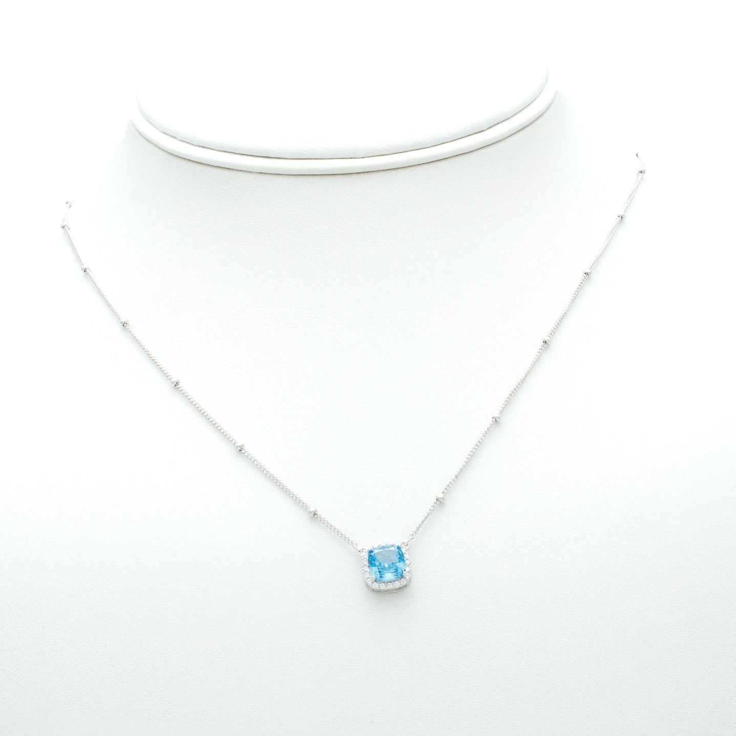 Blue Cubic Zirconia Halo Pendant Necklace