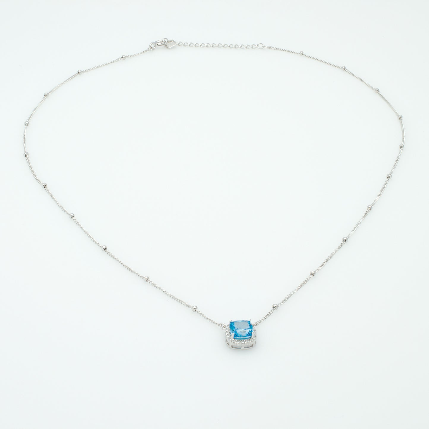 Blue Cubic Zirconia Halo Pendant Necklace