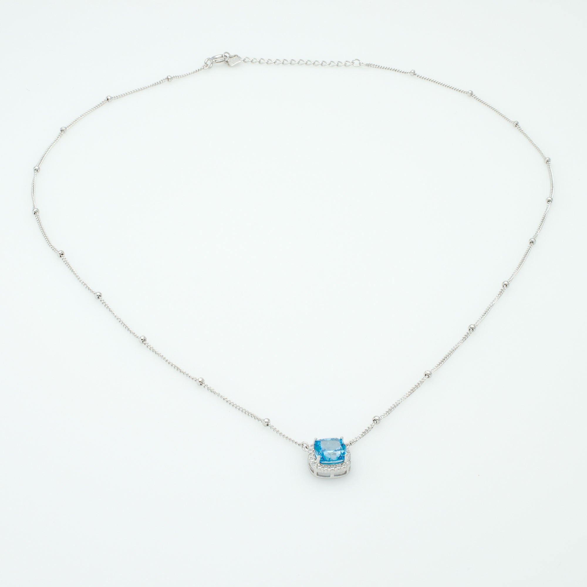 Blue Cubic Zirconia Halo Pendant Necklace