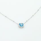 Blue Cubic Zirconia Halo Pendant Necklace
