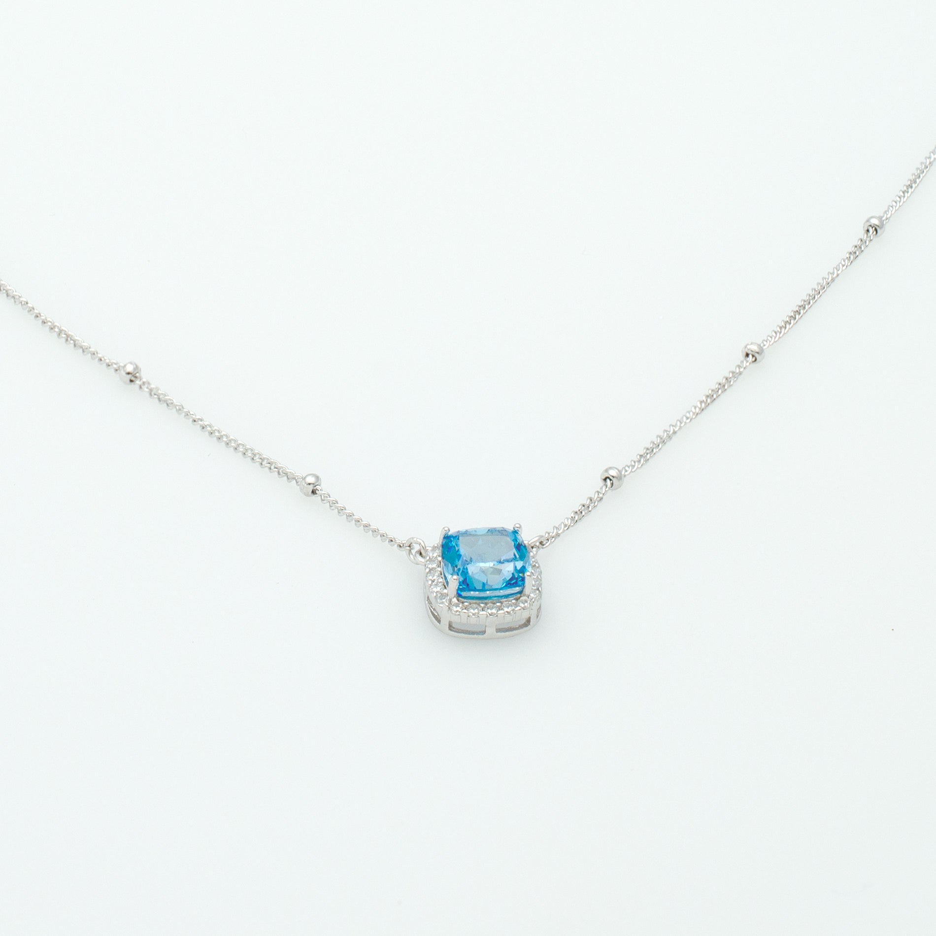 Blue Cubic Zirconia Halo Pendant Necklace