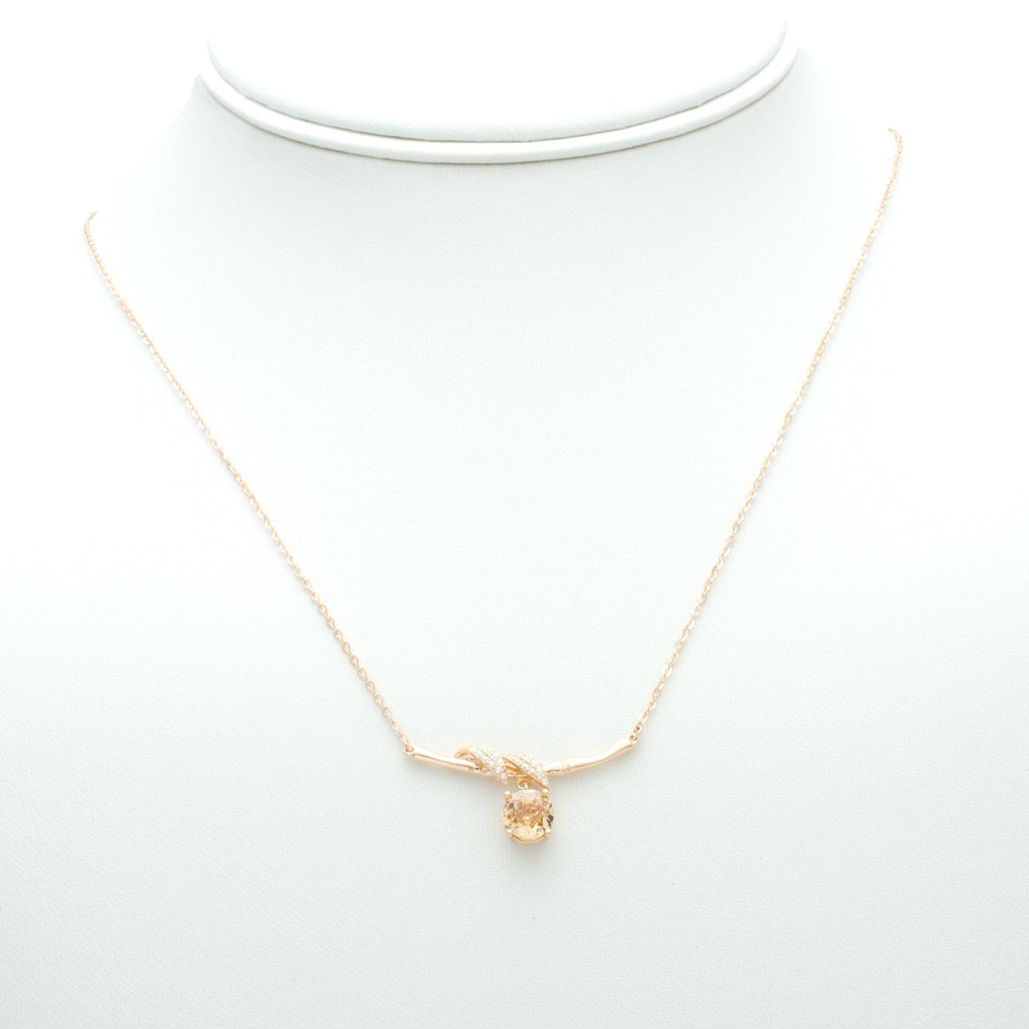 Pink/Citrine Cubic Zirconia Bamboo-Inspired Pendant Necklace