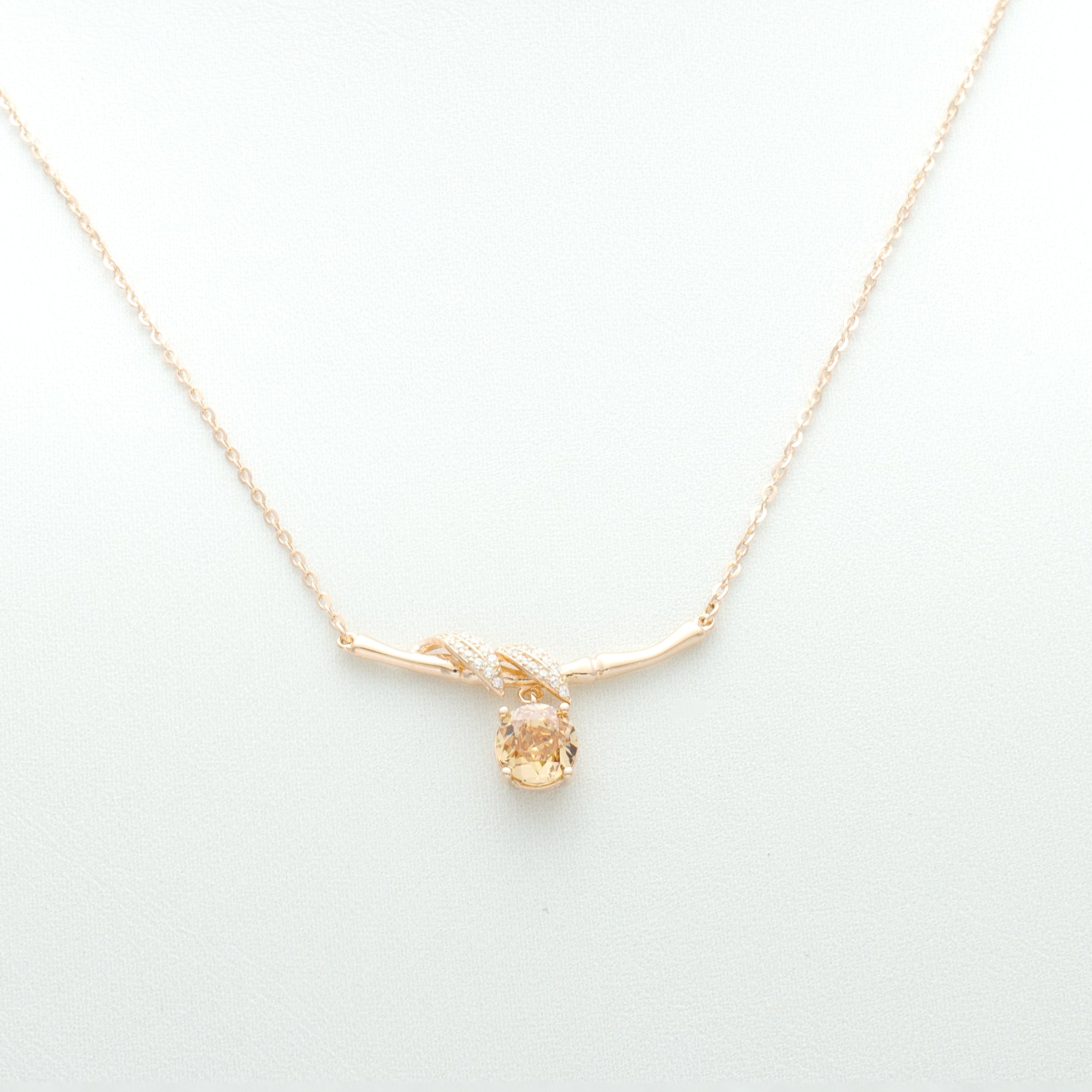 Pink/Citrine Cubic Zirconia Bamboo-Inspired Pendant Necklace