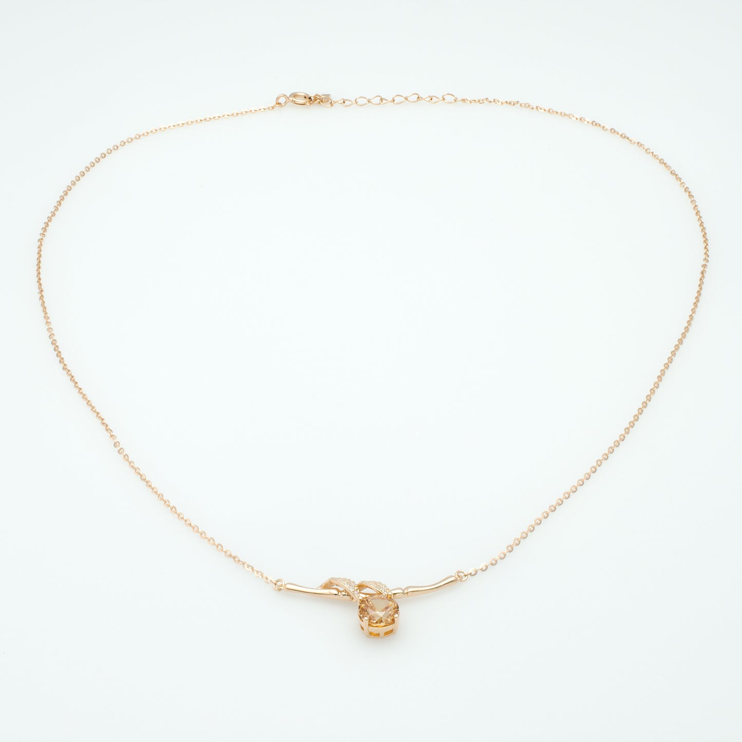 Pink/Citrine Cubic Zirconia Bamboo-Inspired Pendant Necklace