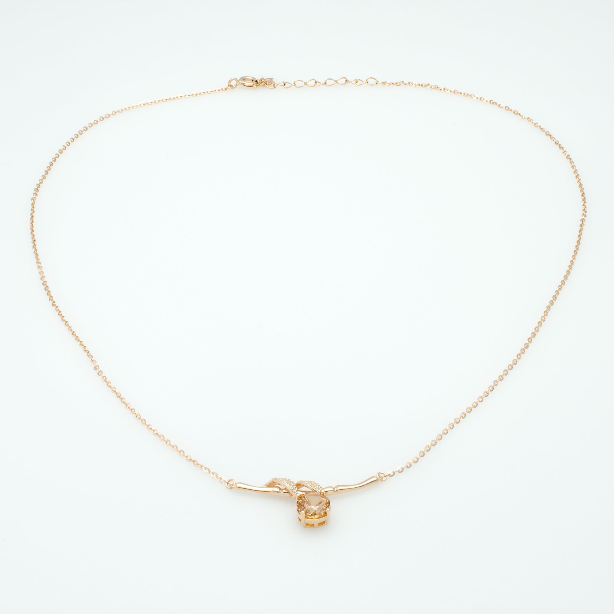 Pink/Citrine Cubic Zirconia Bamboo-Inspired Pendant Necklace