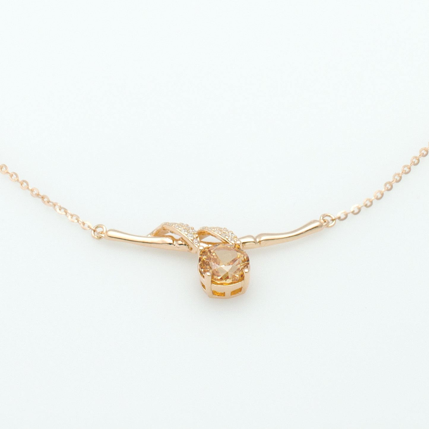 Pink/Citrine Cubic Zirconia Bamboo-Inspired Pendant Necklace