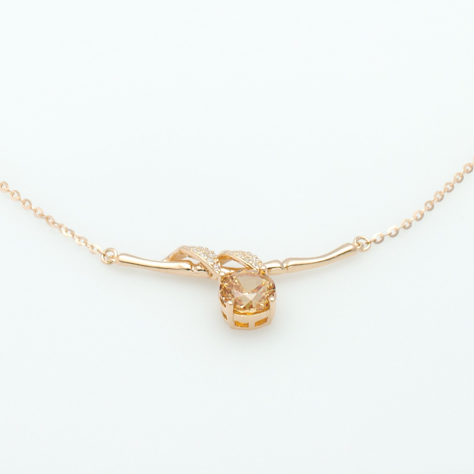 Pink/Citrine Cubic Zirconia Bamboo-Inspired Pendant Necklace