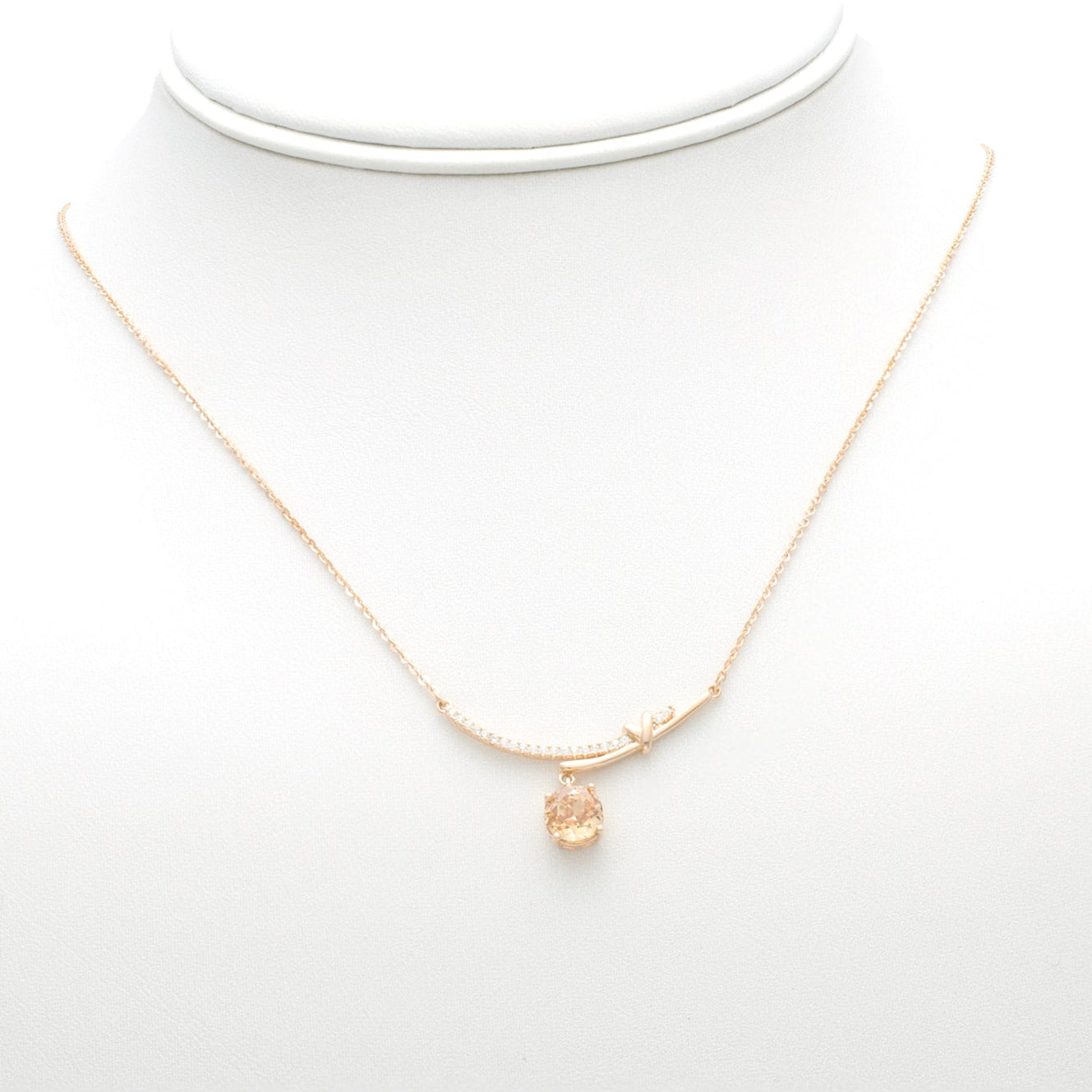 Champagne Cubic Zirconia Bamboo Pendant Necklace in Rose Gold