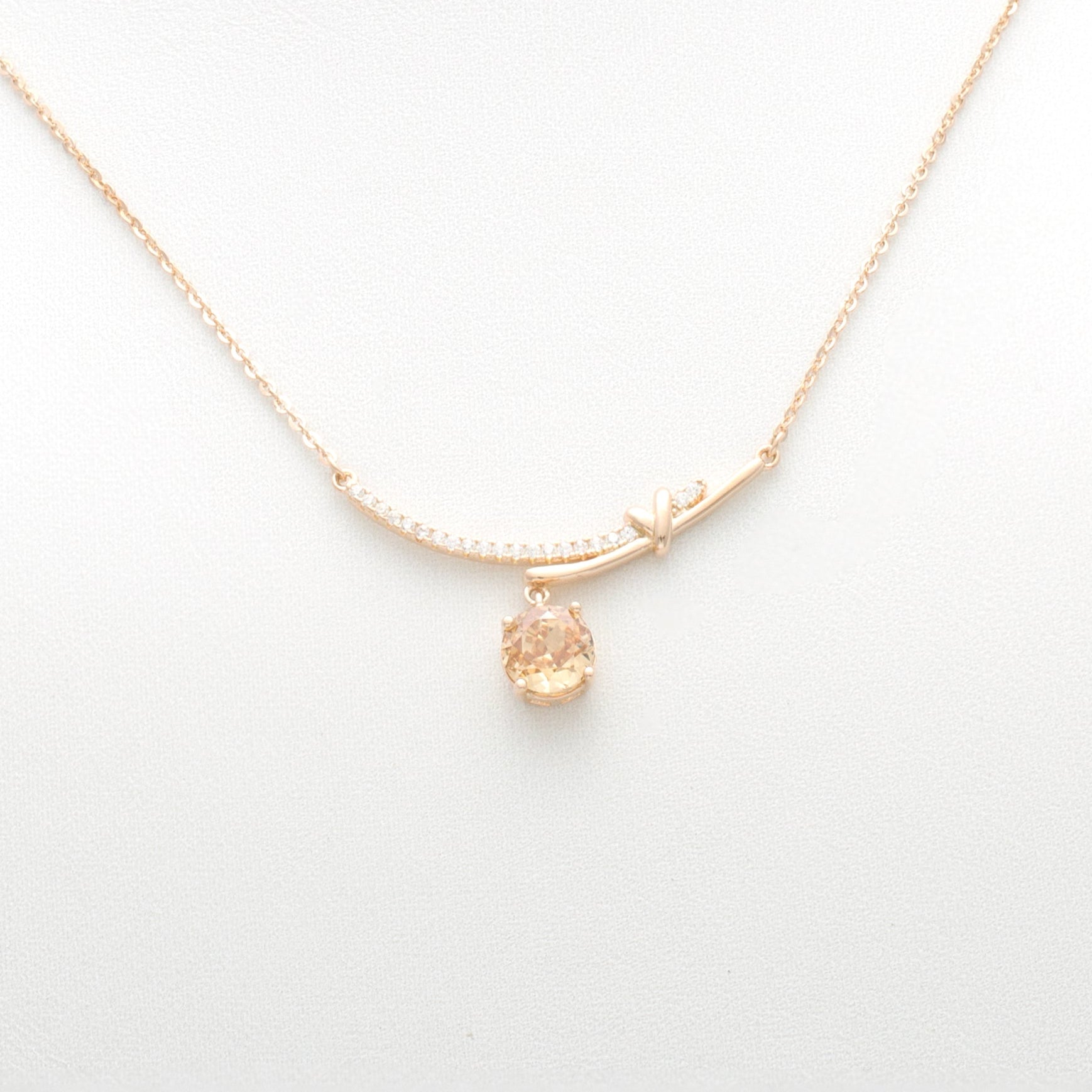 Champagne Cubic Zirconia Bamboo Pendant Necklace in Rose Gold