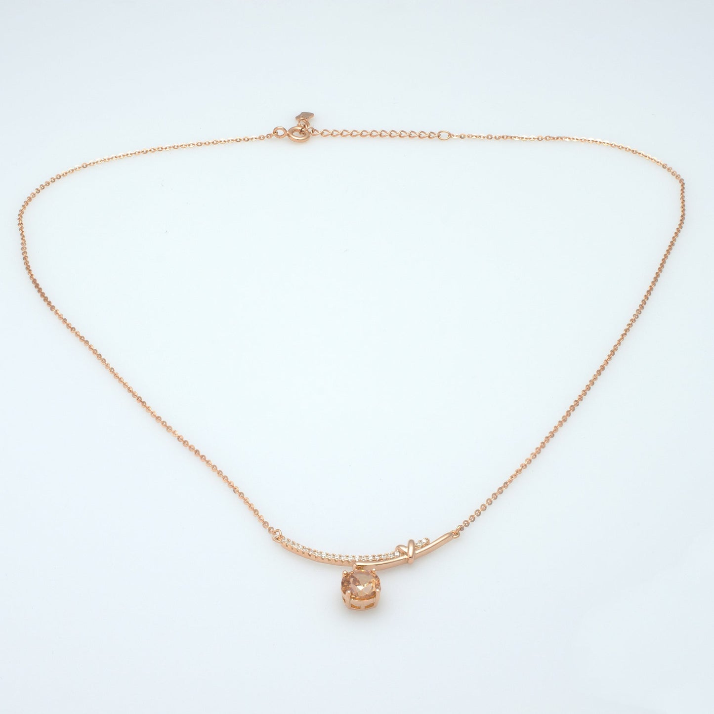 Champagne Cubic Zirconia Bamboo Pendant Necklace in Rose Gold
