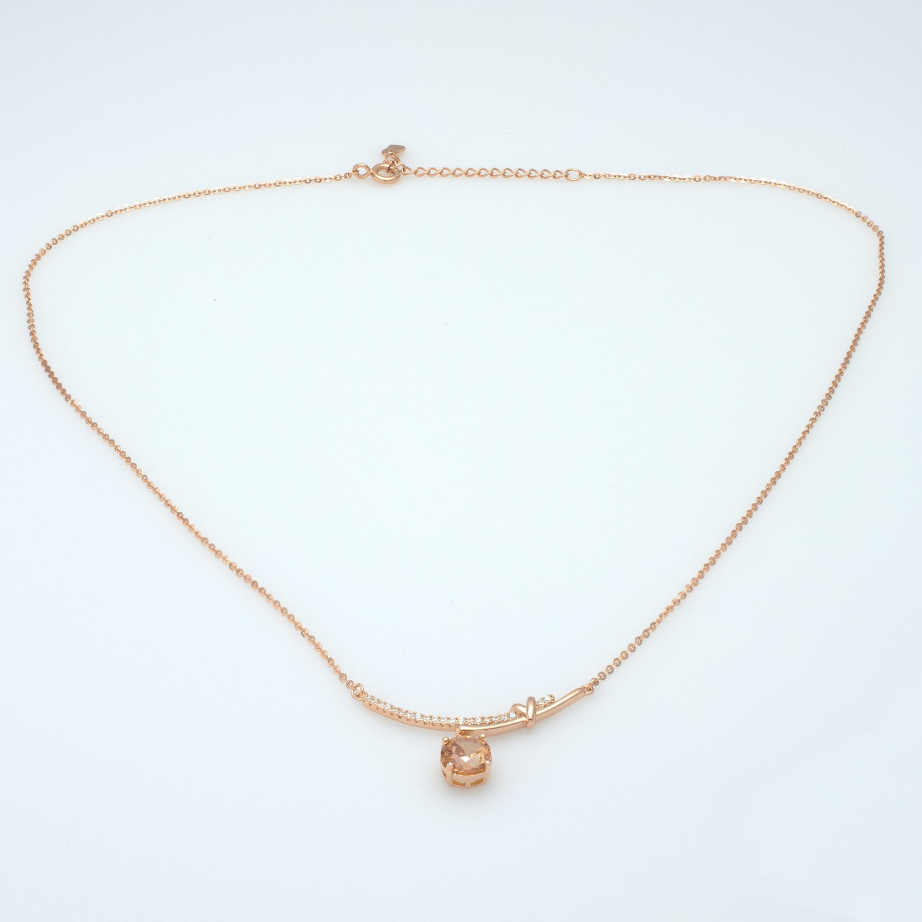 Champagne Cubic Zirconia Bamboo Pendant Necklace in Rose Gold