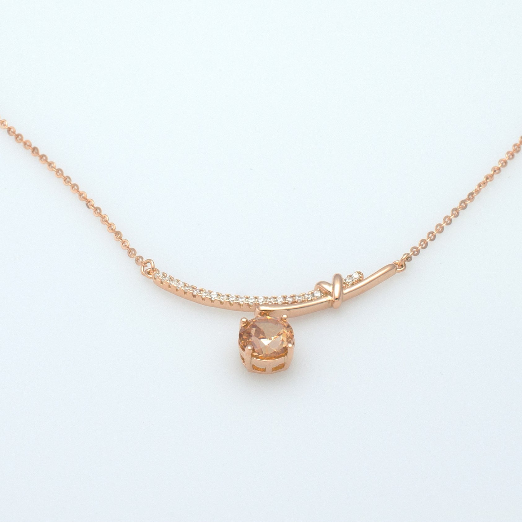 Champagne Cubic Zirconia Bamboo Pendant Necklace in Rose Gold