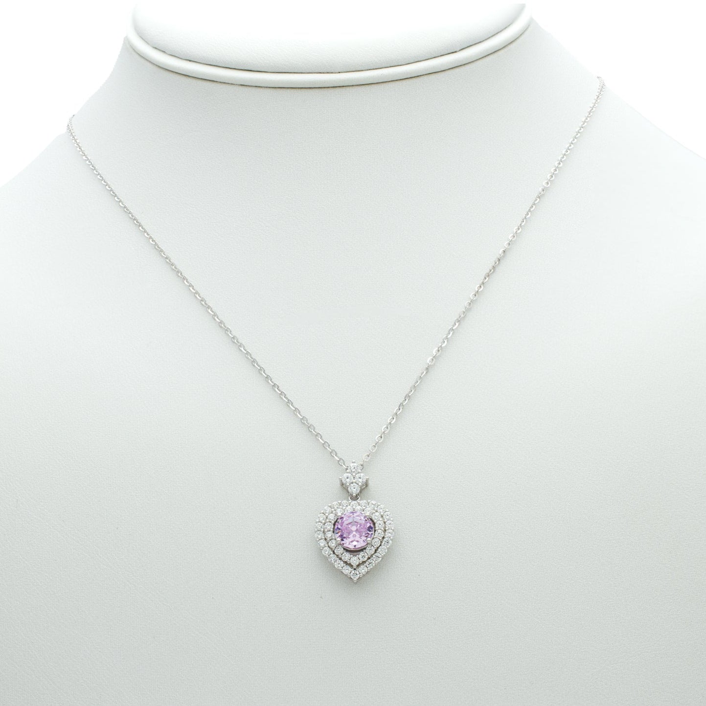 Heart Pendant Necklace with Cubic Zirconia Halo