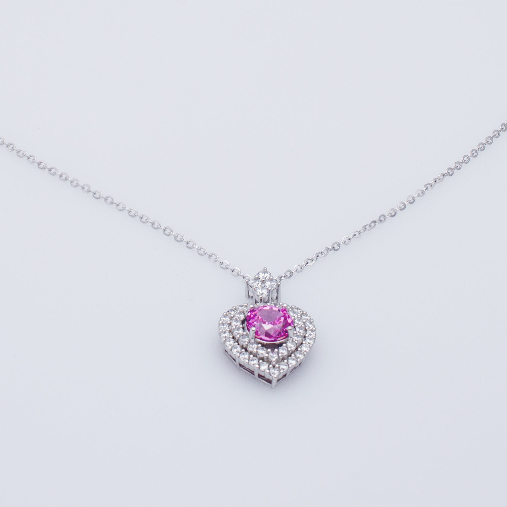 Heart Pendant Necklace with Cubic Zirconia Halo