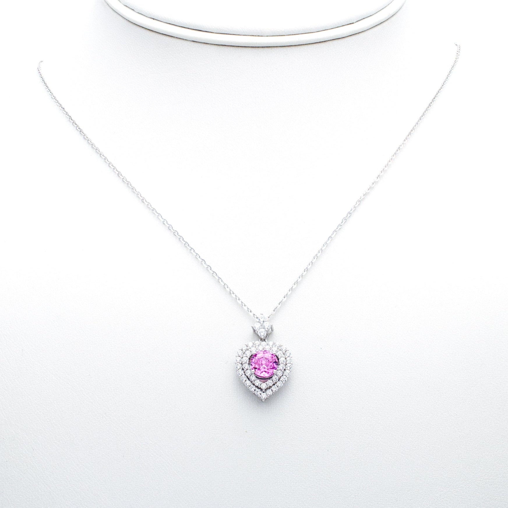 Heart Pendant Necklace with Cubic Zirconia Halo
