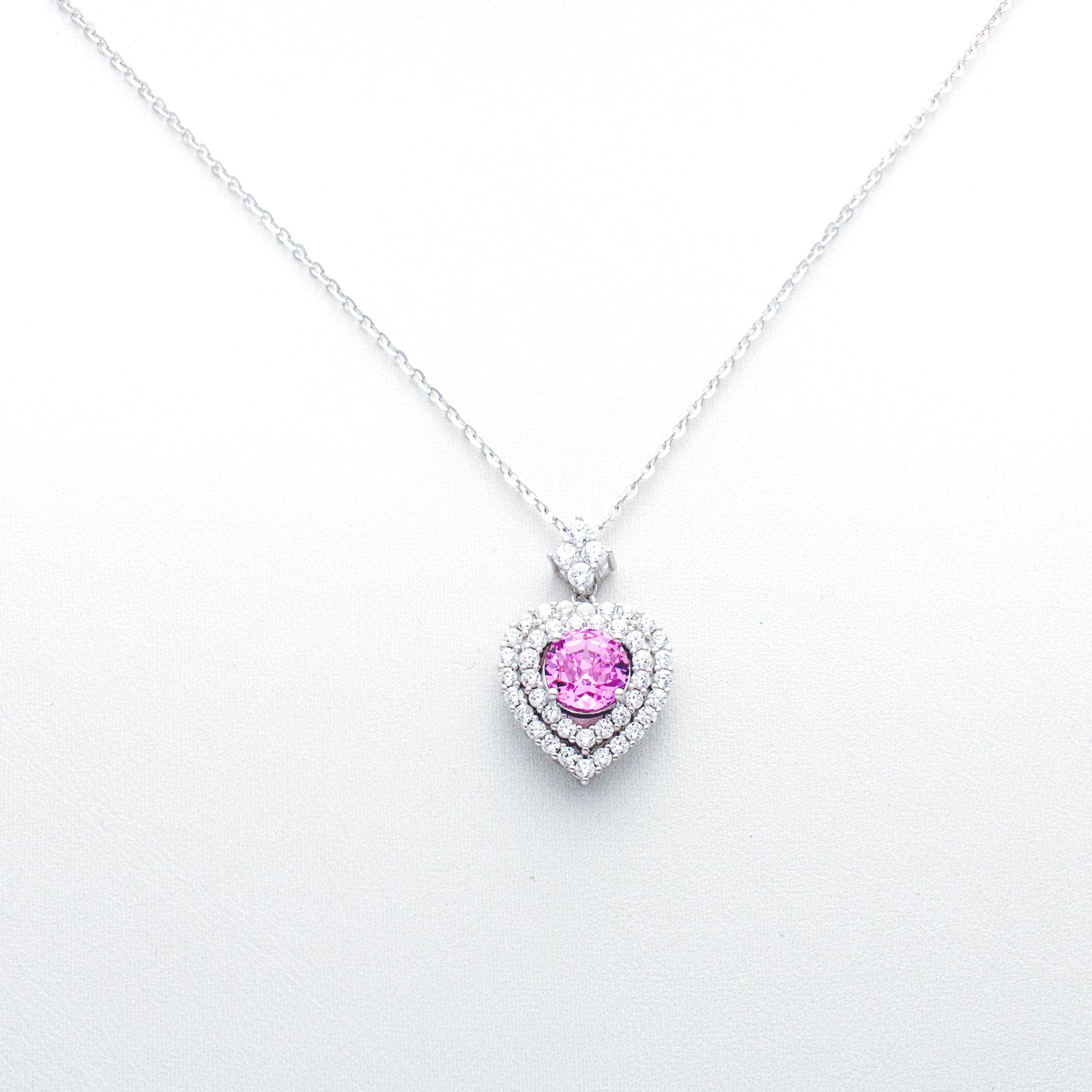 Heart Pendant Necklace with Cubic Zirconia Halo