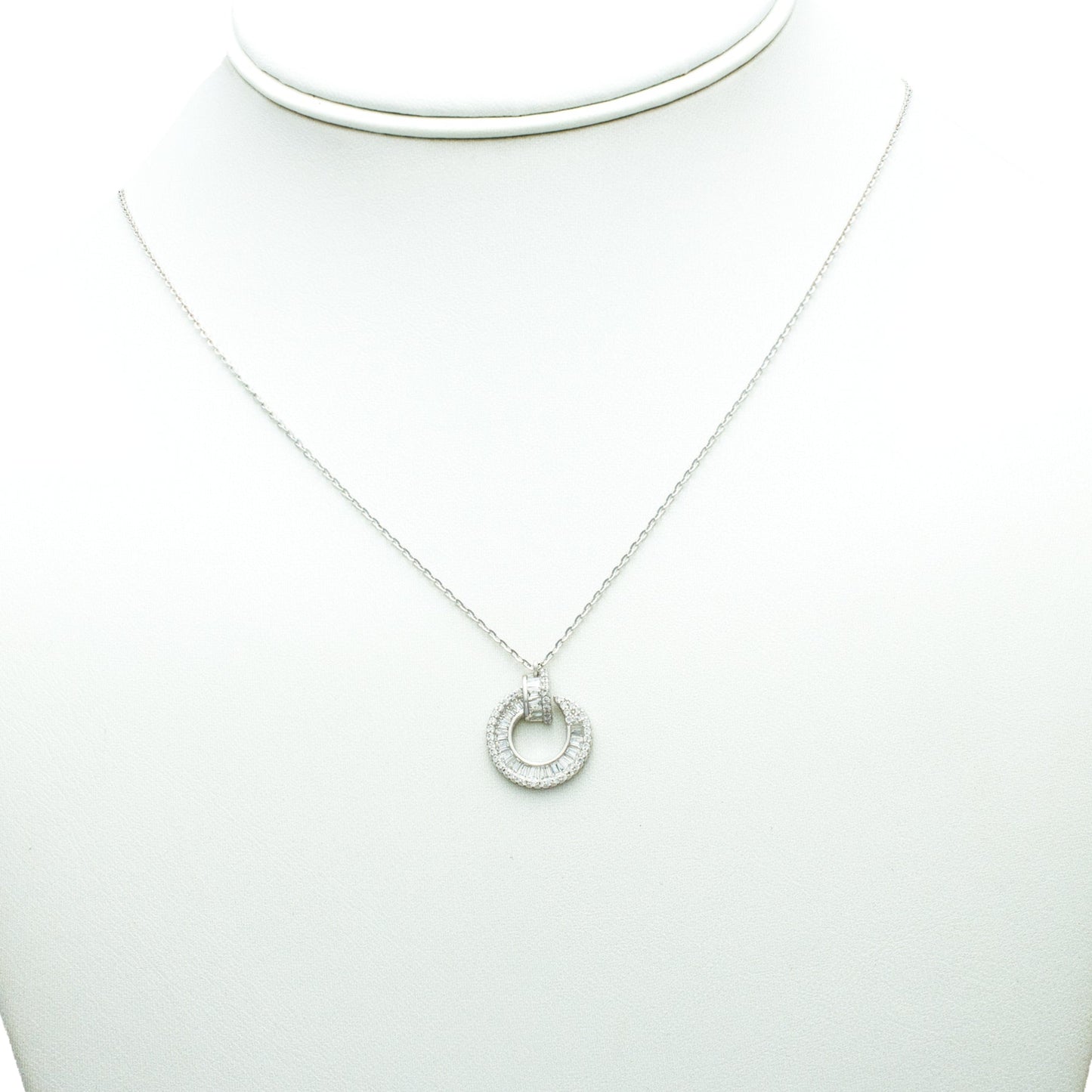 Classic Pavé Double Circle Pendant Necklace in Sterling Silver