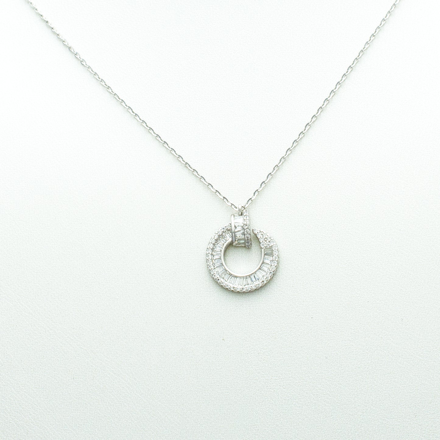 Classic Pavé Double Circle Pendant Necklace in Sterling Silver