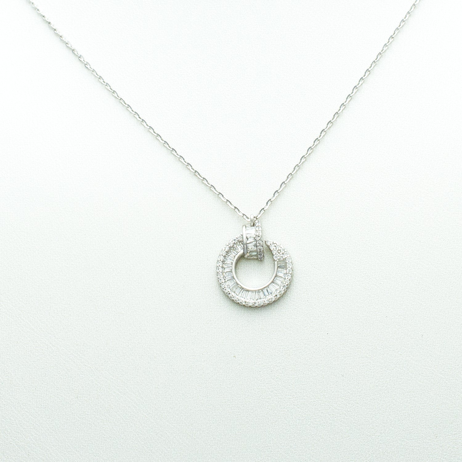 Classic Pavé Double Circle Pendant Necklace in Sterling Silver