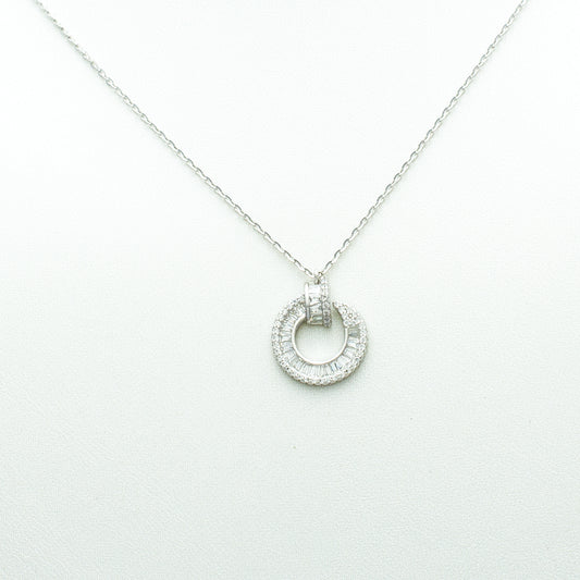 Classic Pavé Double Circle Pendant Necklace in Sterling Silver