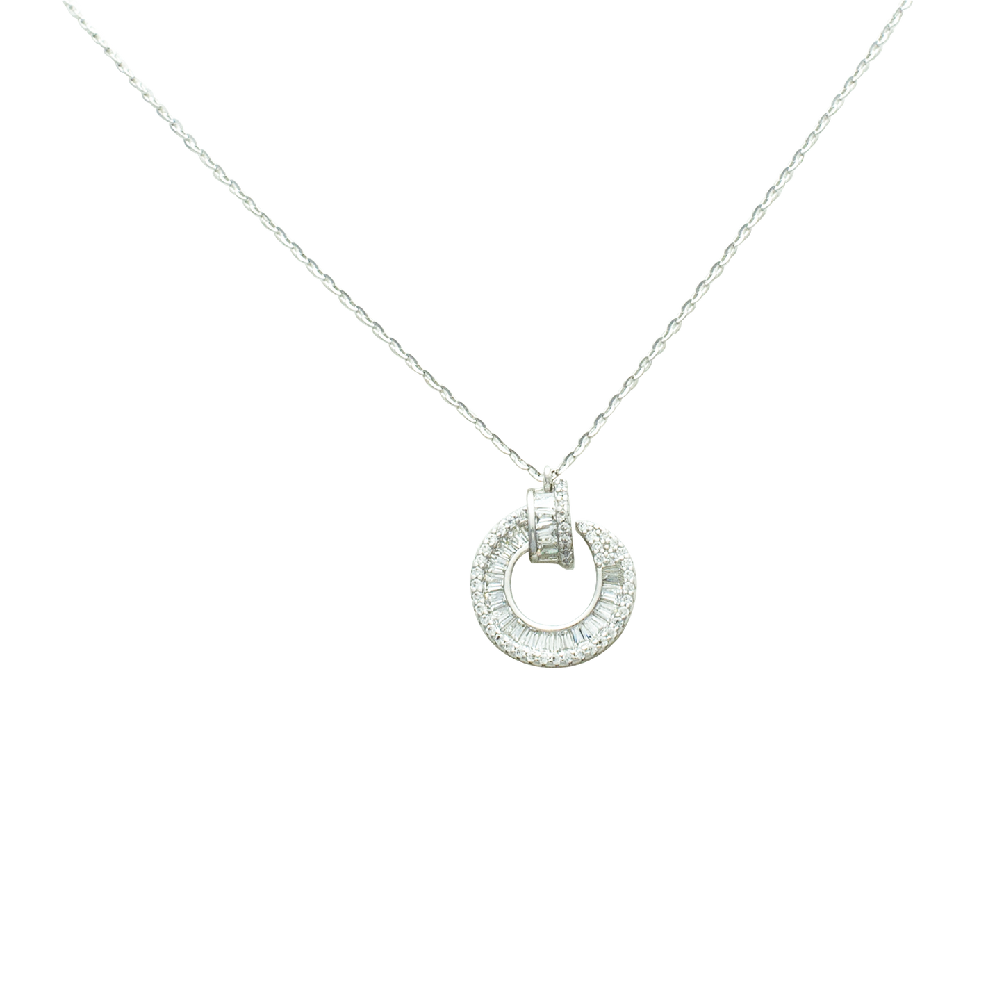 Classic Pavé Double Circle Pendant Necklace in Sterling Silver