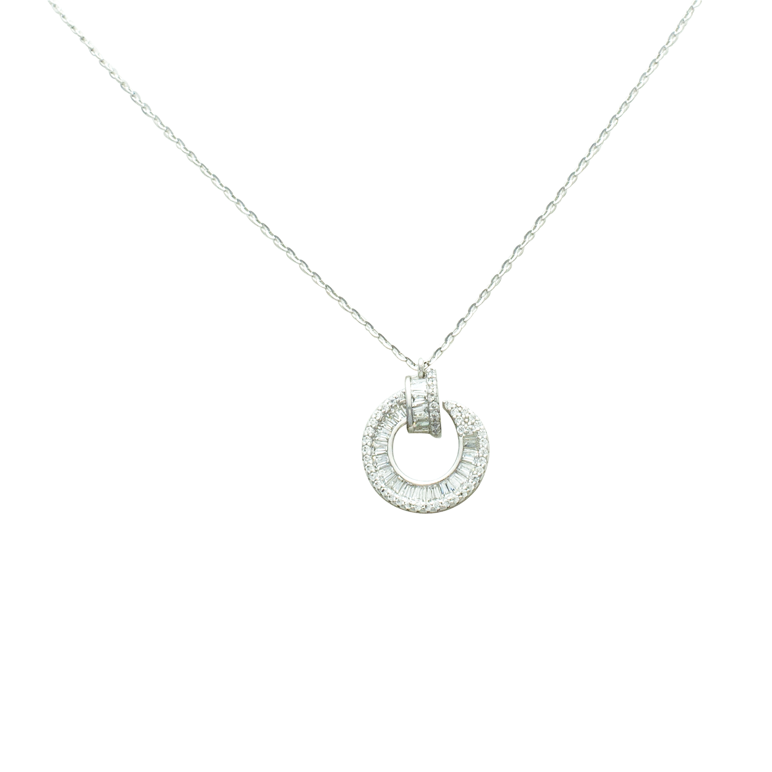 Classic Pavé Double Circle Pendant Necklace in Sterling Silver