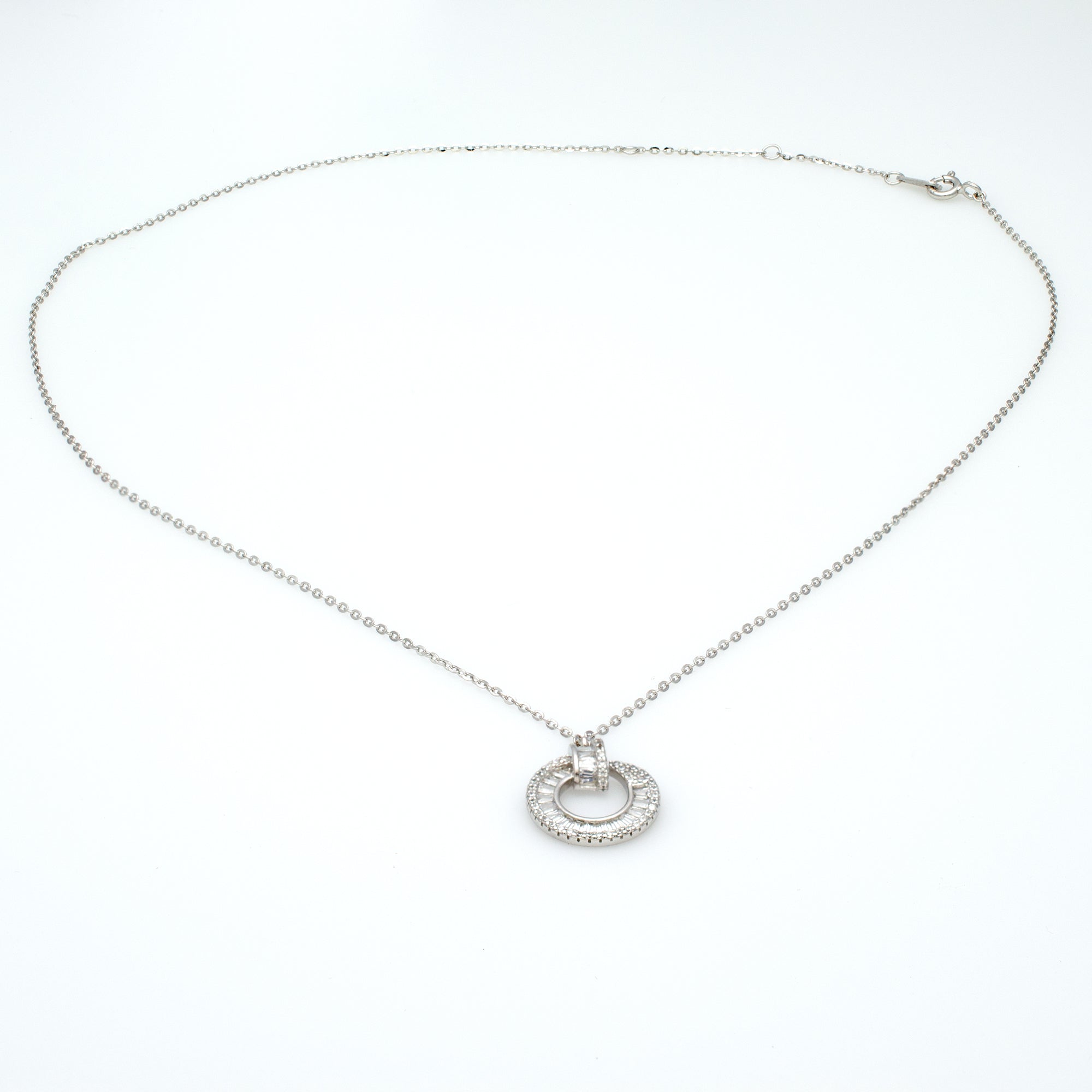 Classic Pavé Double Circle Pendant Necklace in Sterling Silver