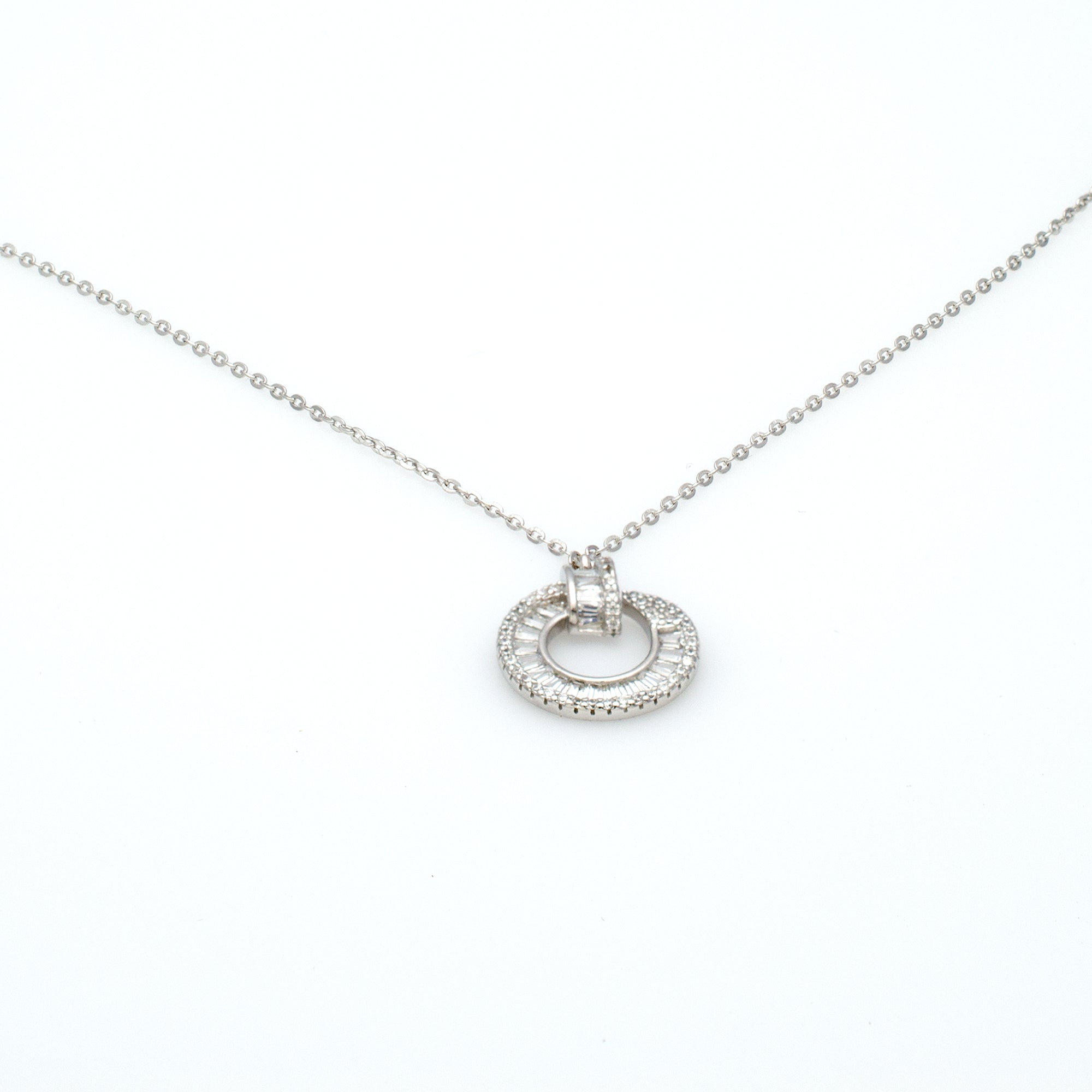 Classic Pavé Double Circle Pendant Necklace in Sterling Silver