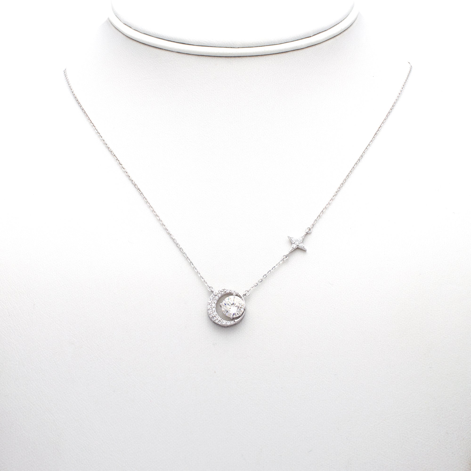 Celestial Moon & Star Pendant Necklace in Silver