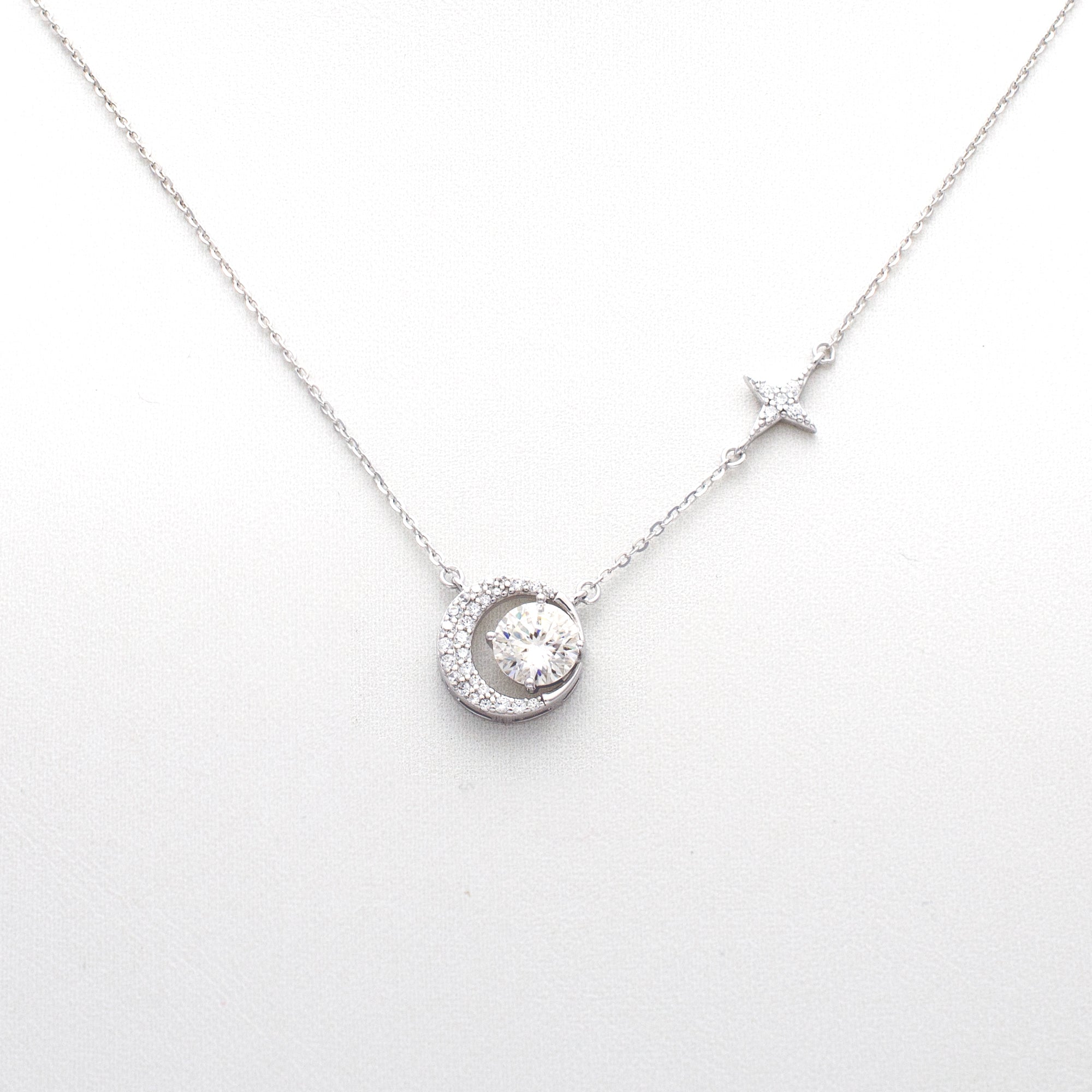 Celestial Moon & Star Pendant Necklace in Silver