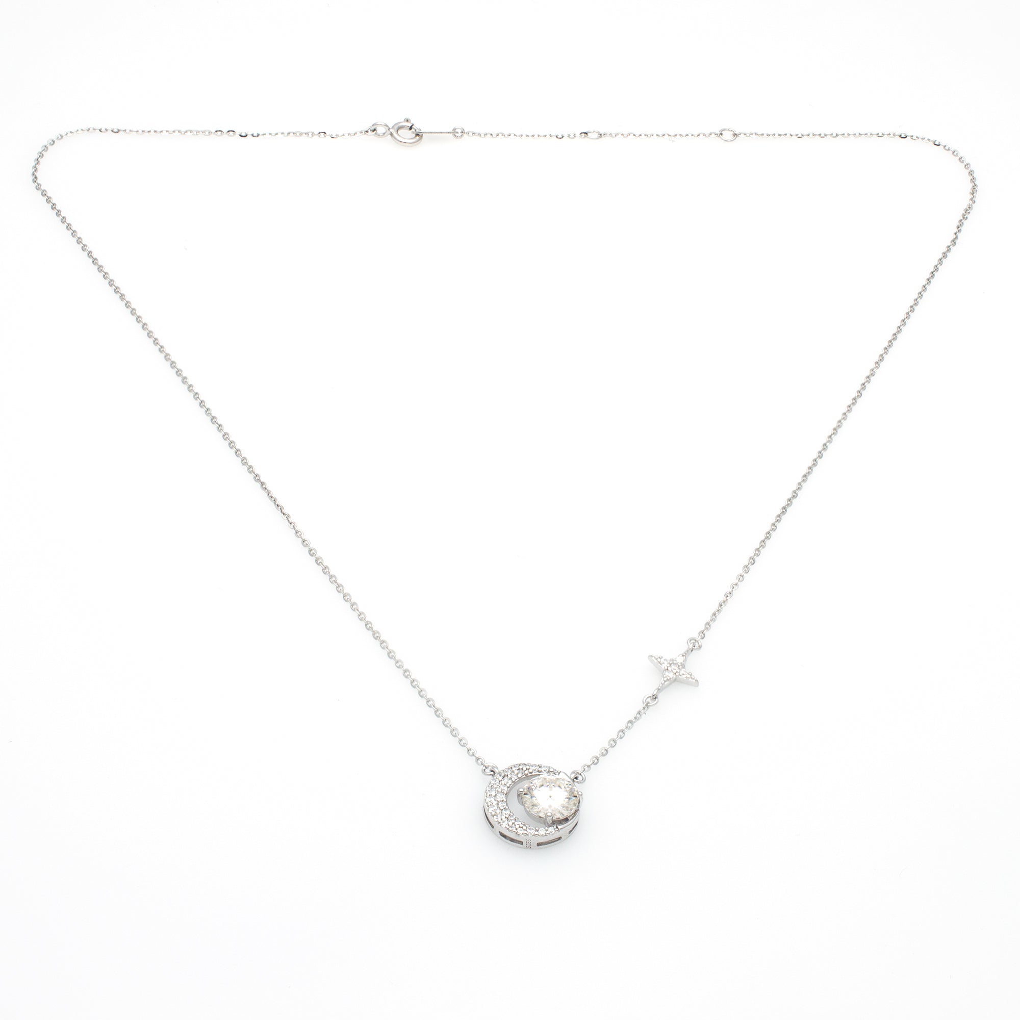 Celestial Moon & Star Pendant Necklace in Silver
