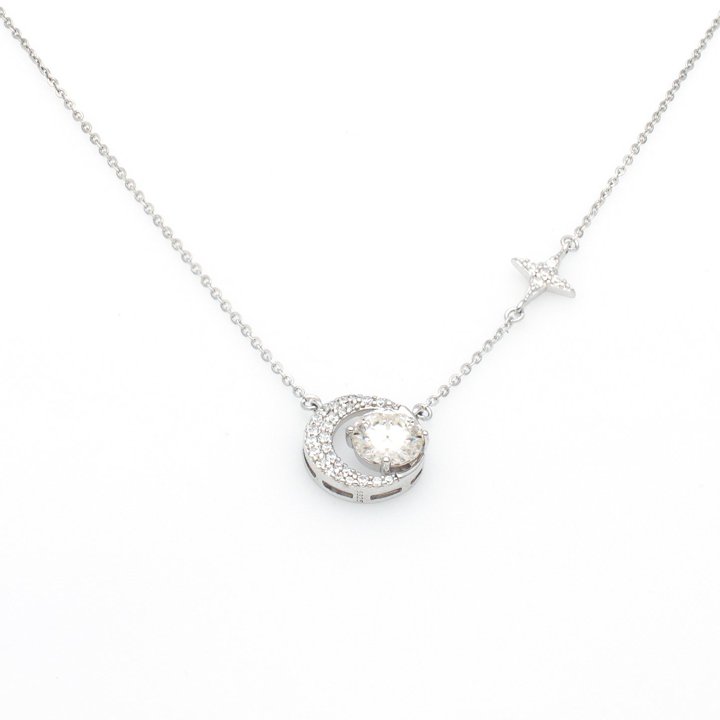 Celestial Moon & Star Pendant Necklace in Silver