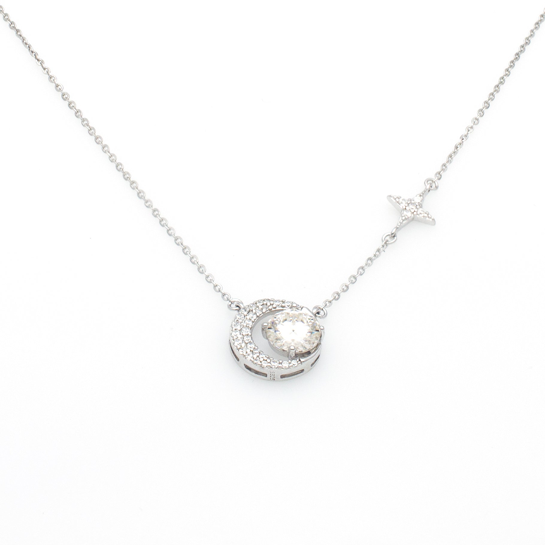 Celestial Moon & Star Pendant Necklace in Silver