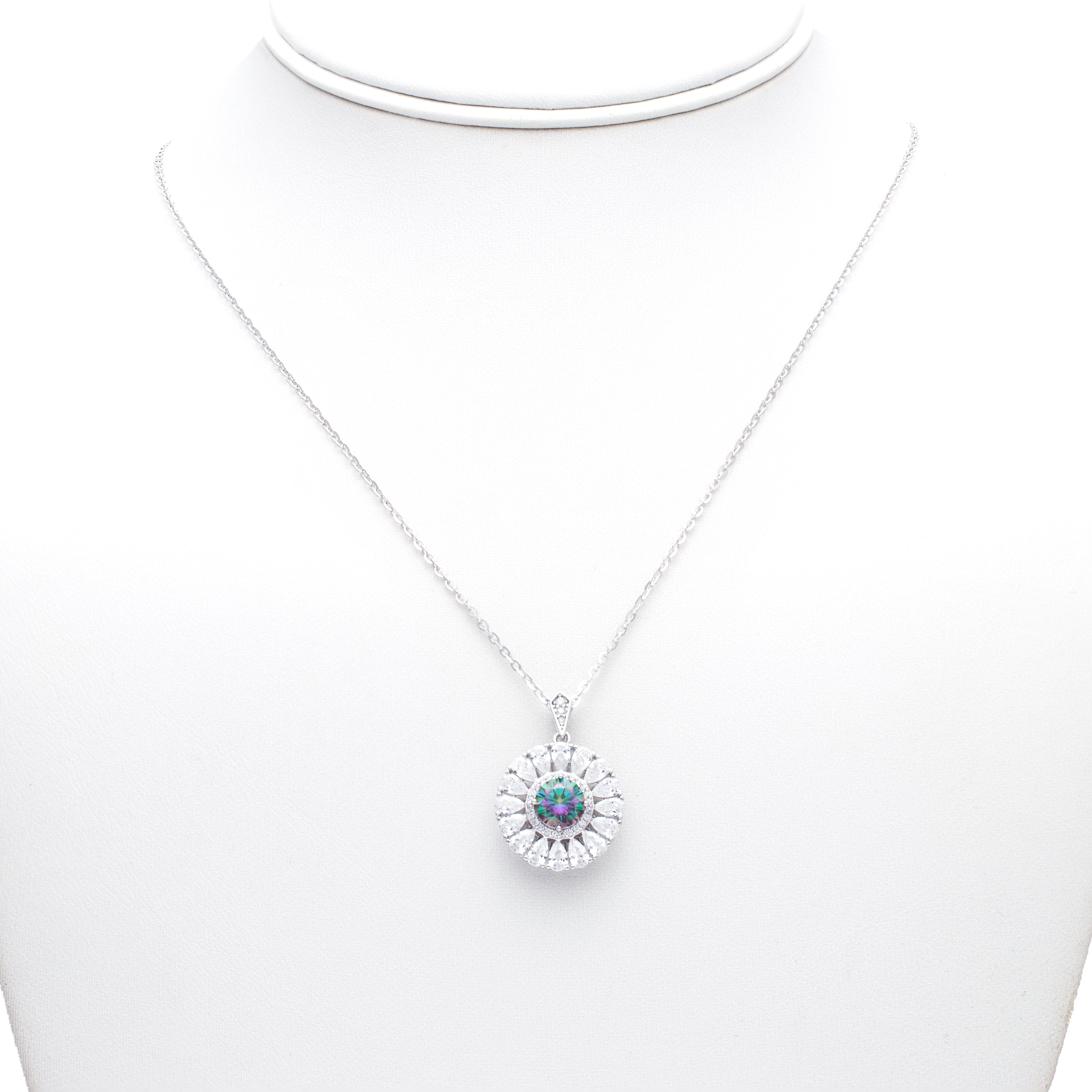 Iridescent Sunburst Pendant Necklace in Sterling Silver