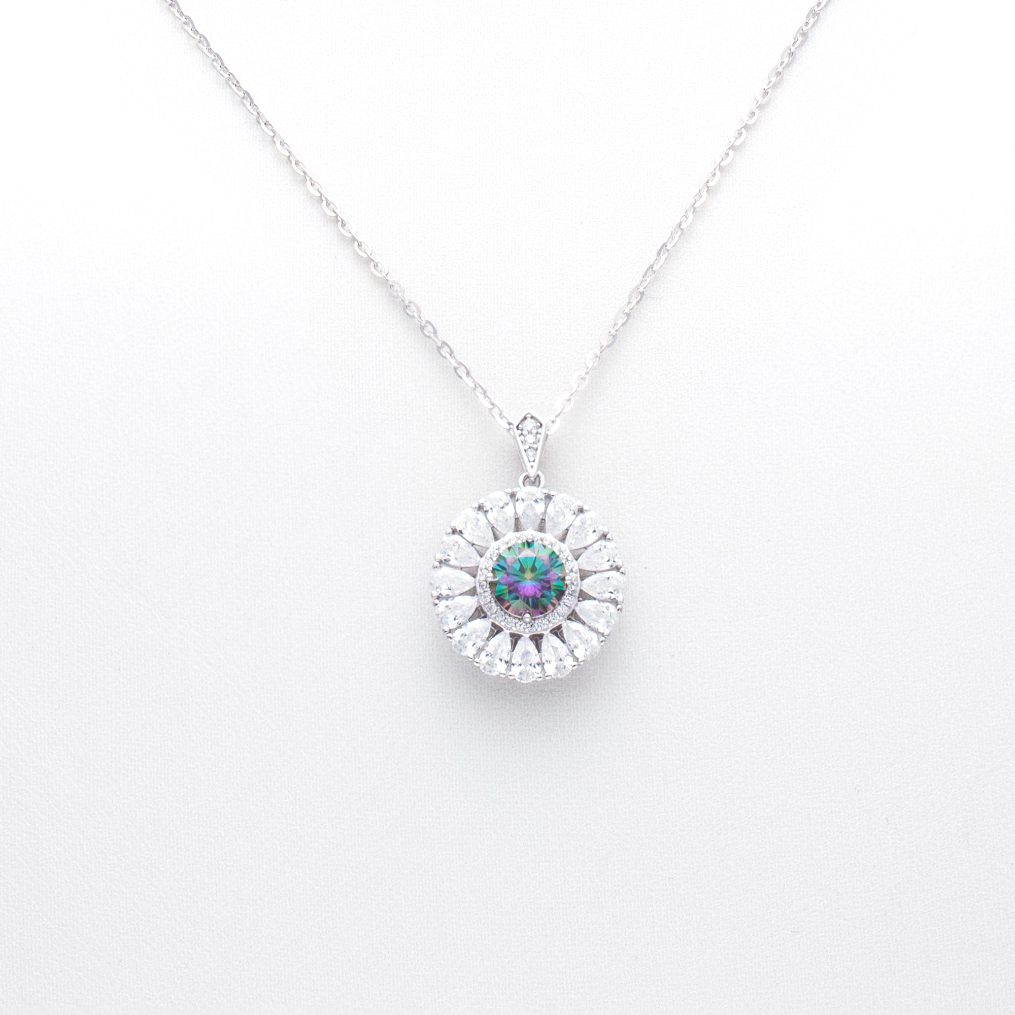 Iridescent Sunburst Pendant Necklace in Sterling Silver