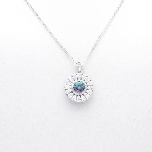 Iridescent Sunburst Pendant Necklace in Sterling Silver