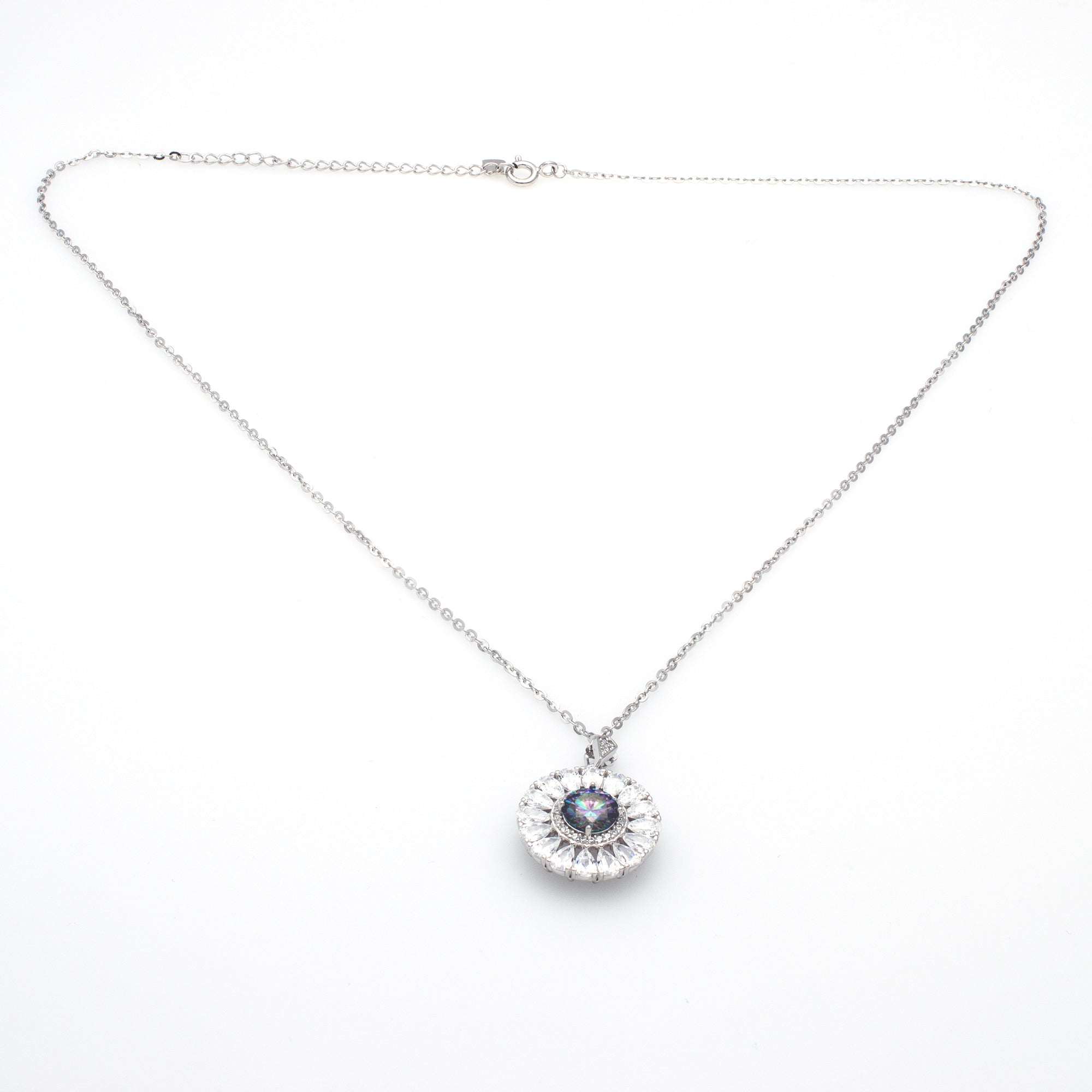 Iridescent Sunburst Pendant Necklace in Sterling Silver