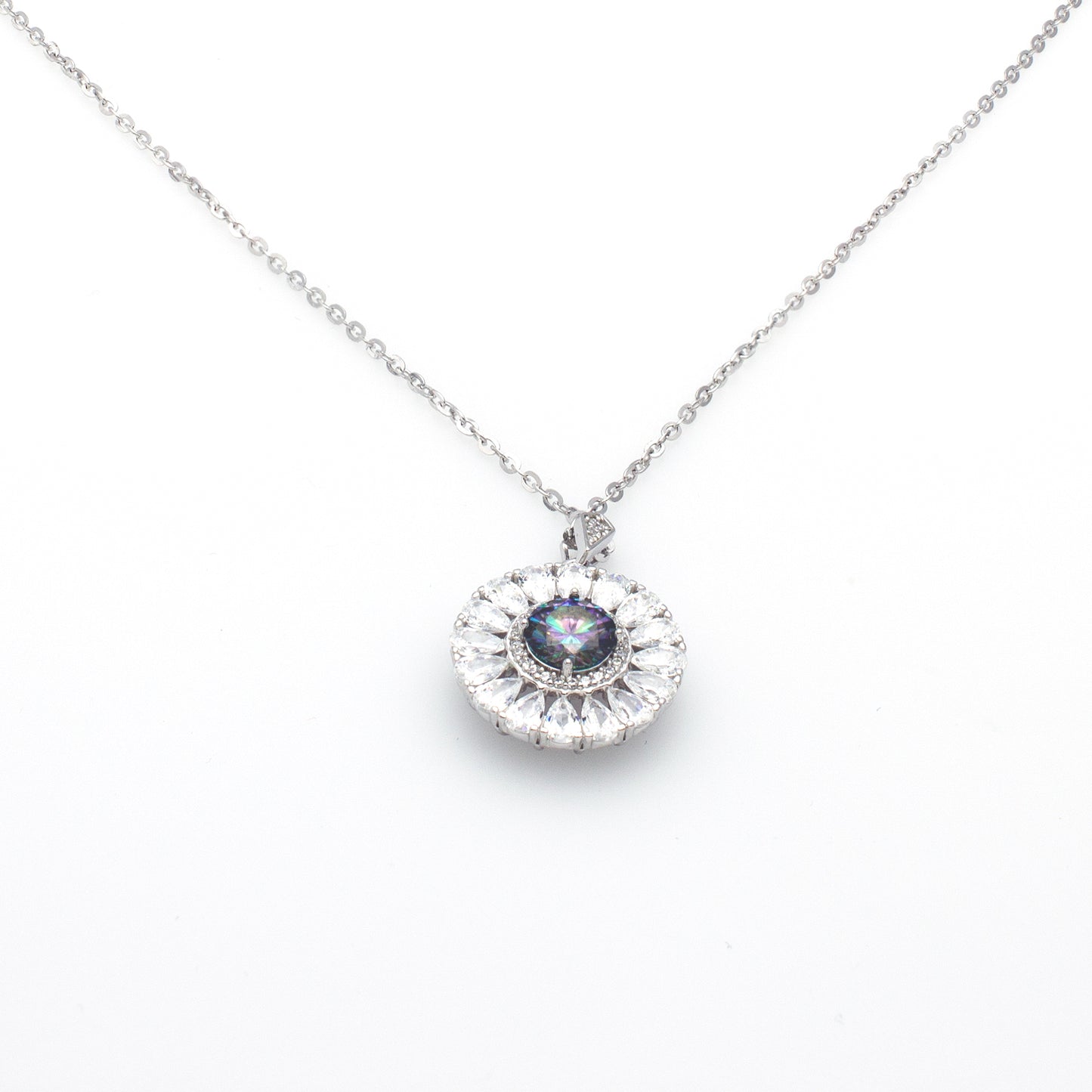 Iridescent Sunburst Pendant Necklace in Sterling Silver
