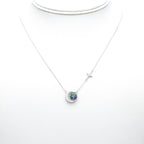 Celestial Moon & Green Star Pendant Necklace in Sterling Silver